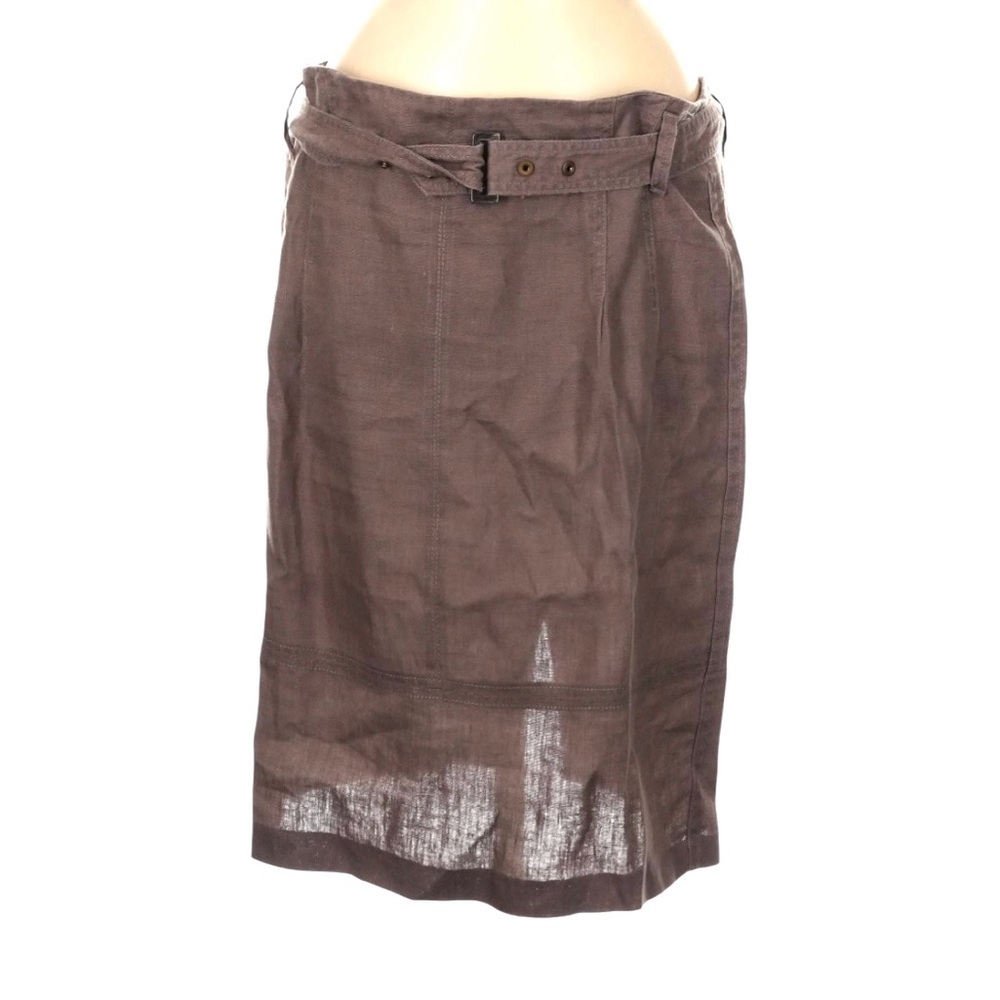 Olsen Europe 100% Linen Belted Pencil Skirt Brown Minimalist Officecore Size 8